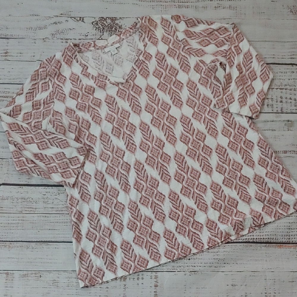 J. Jill Pink and White Cotton Patterned Blouse